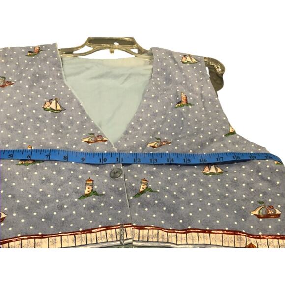 EUC 1990's Blue Cotton Vest Sail Boats Summer New England Vintage Cottage Core‎ - Picture 8 of 8
